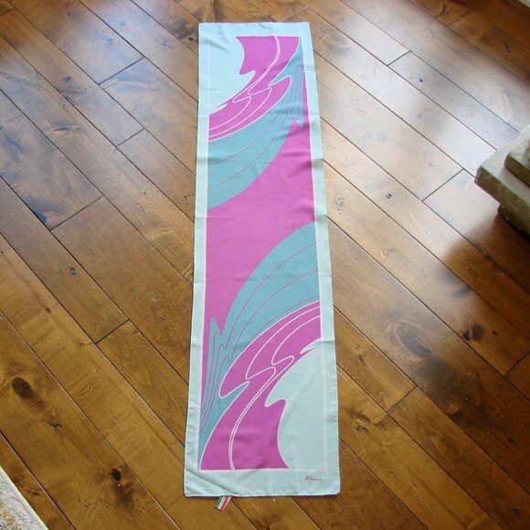 Vintage Oblong Scarf by Karina Purple Mint Green Pink Made in Italy Abstract - Picture 1 of 11